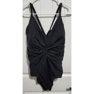 NEW swimsuit black twist front 1X 16w 18w 16 18 one piece Time and Tru NWT